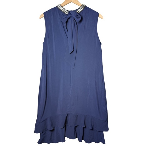 Donna Ricco Womens Navy Blue Jewel Neck Sleeveless Swing Cocktail Dress size 14 - Picture 2 of 12